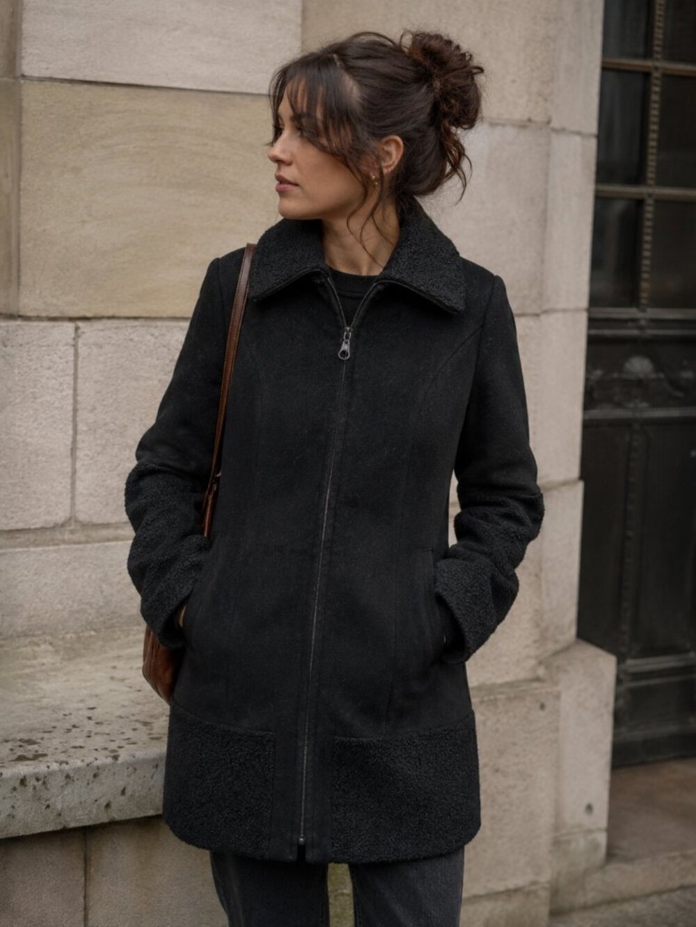 Laundry by Shelli Segal Black Wool Blend Coat Jacket NWT Women's Large Classic